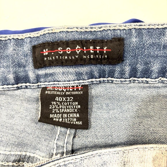 M. Society Politically Incorrect Men's Jeans Distressed Light Denim 40 x 32 Pant - Picture 6 of 16